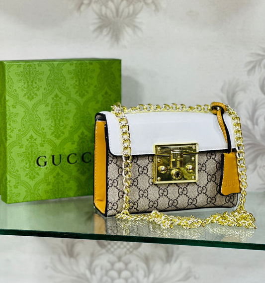 Gucci Padlock Master Quality Crossbody Bag with Lock and Key (Orange+white)