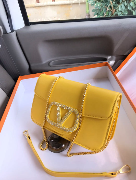 Valentino Imported Rexine Bag for Women (Yellow)