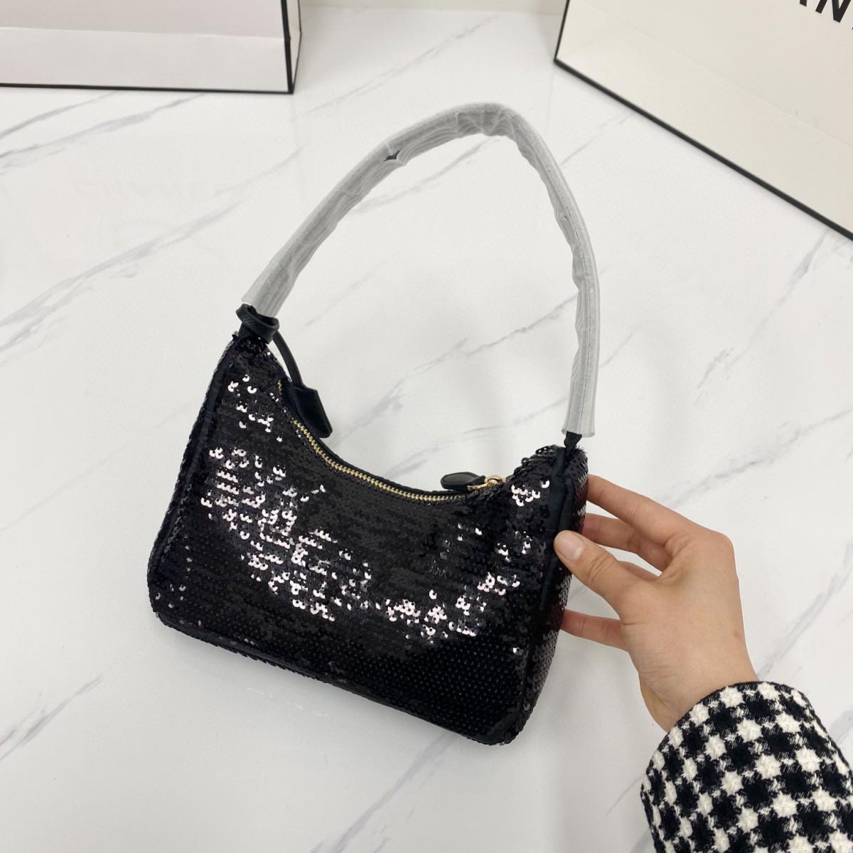 Prada Re-Edition 2000 Sequins Hobo Bag for Women (Black)