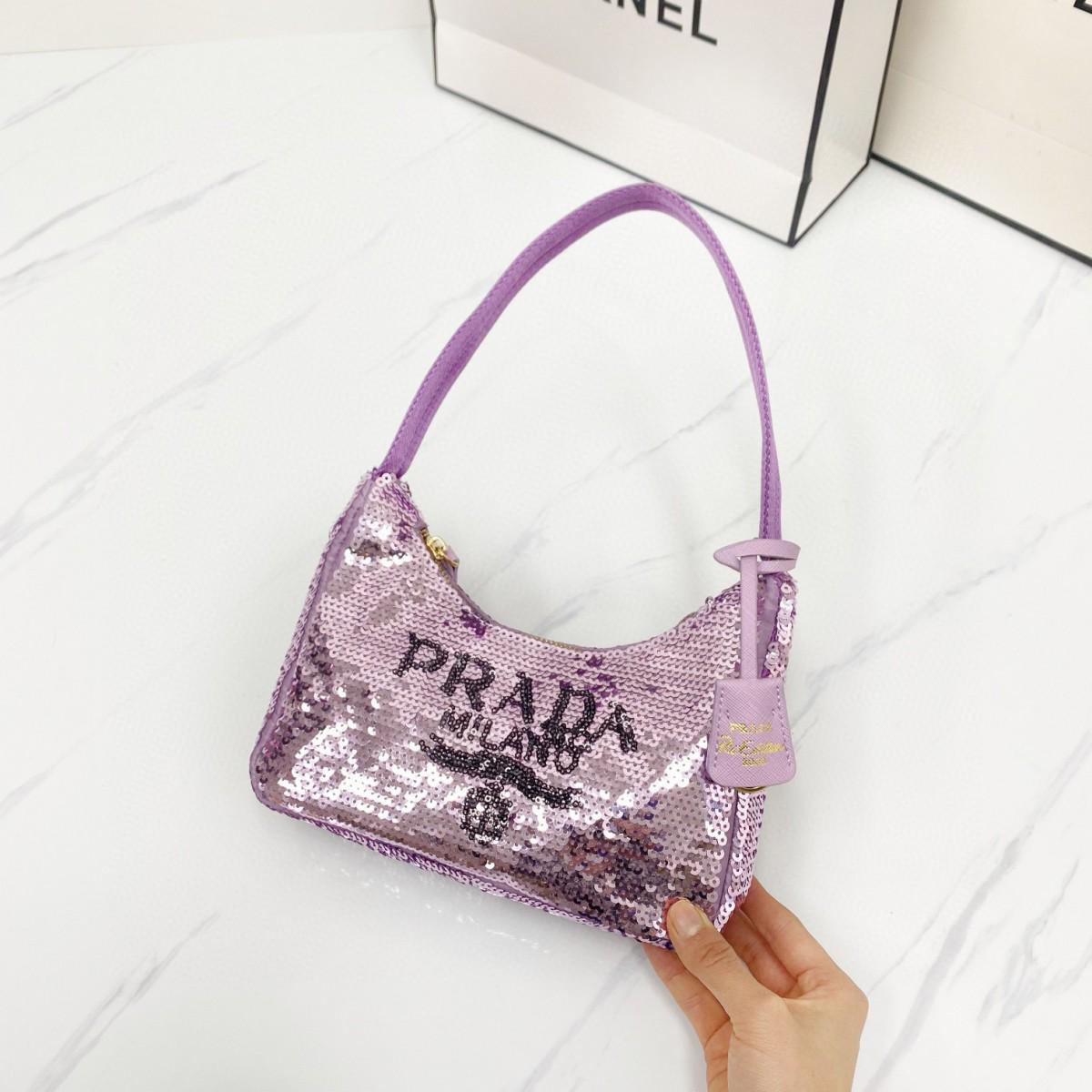 Prada Re-Edition 2000 Sequins Hobo Bag for Women (Purple)