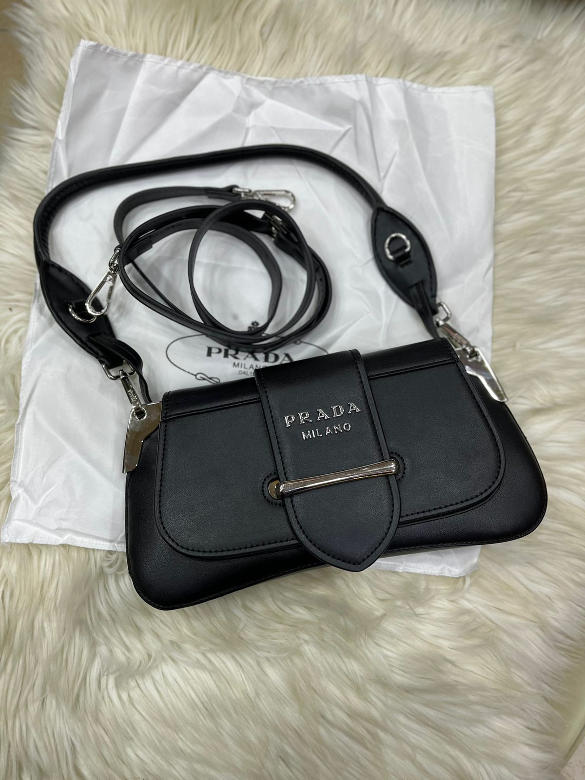 Prada Sidonie Shoulder Bag for Women (Black) with Box