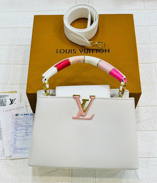 Louis Vuitton Capucines Women’s Bag – Premium Quality with LV Magnetic Box, Dust Bag & Invoices (White)