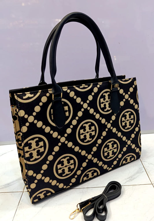 Tory Burch High-Quality Master Class Casual Tote Bag (Beige/Black 2)