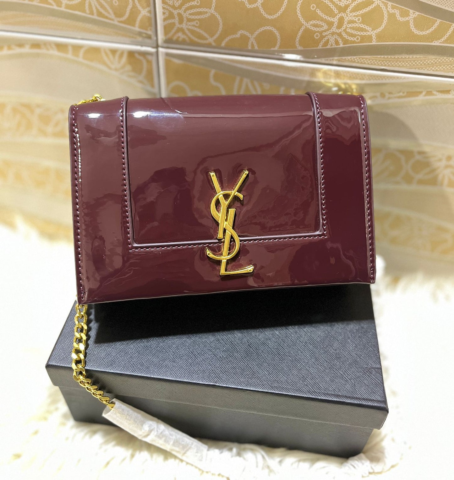 Saint Laurent Kate Small YSL Crossbody Bag (Maroon)