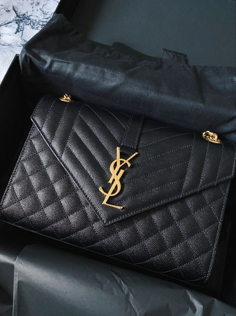 YSL Crossbody Bag with Long Chain - Luxury Accessory (Black)