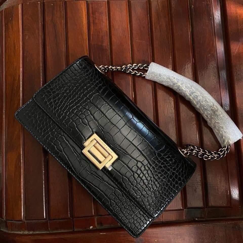 Charles & Keith Crocodile Everline Braided-Strap Shoulder Bag - Black