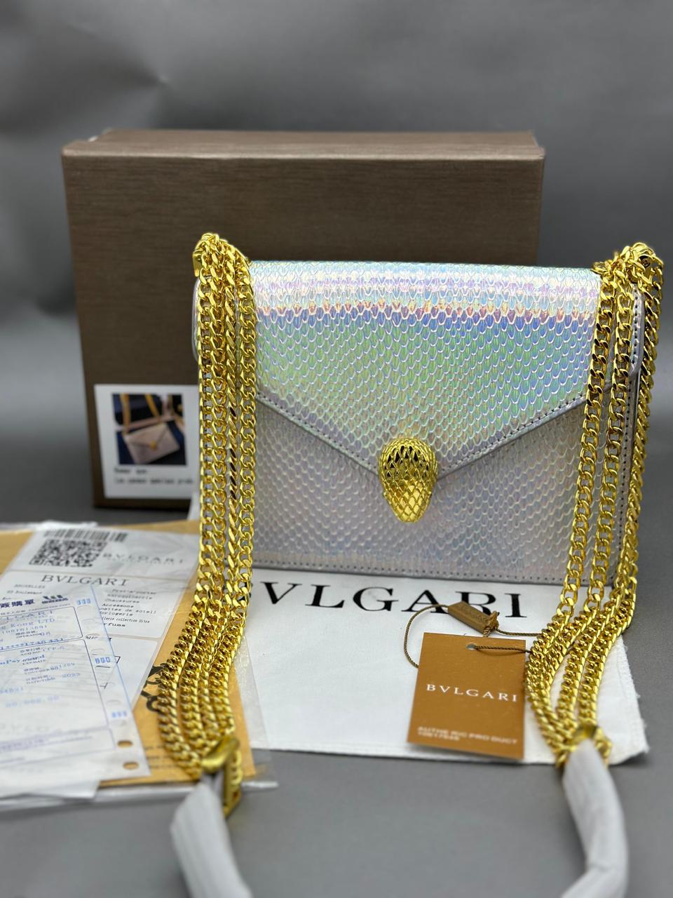 Bvlgari Women Bag – Back in Stock with Complete Box Set (Gold /White)