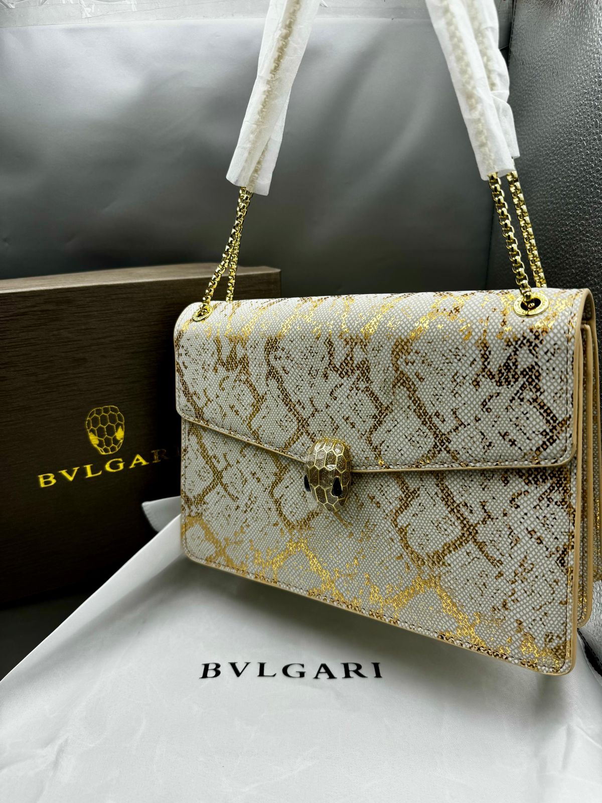 Bvlgari Women Bag – Back in Stock with Complete Box Set (White/Gold)