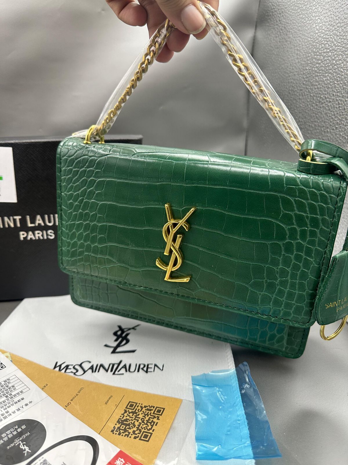 YSL Premium Women’s Bag – Luxury with Complete Box Packaging (Green)