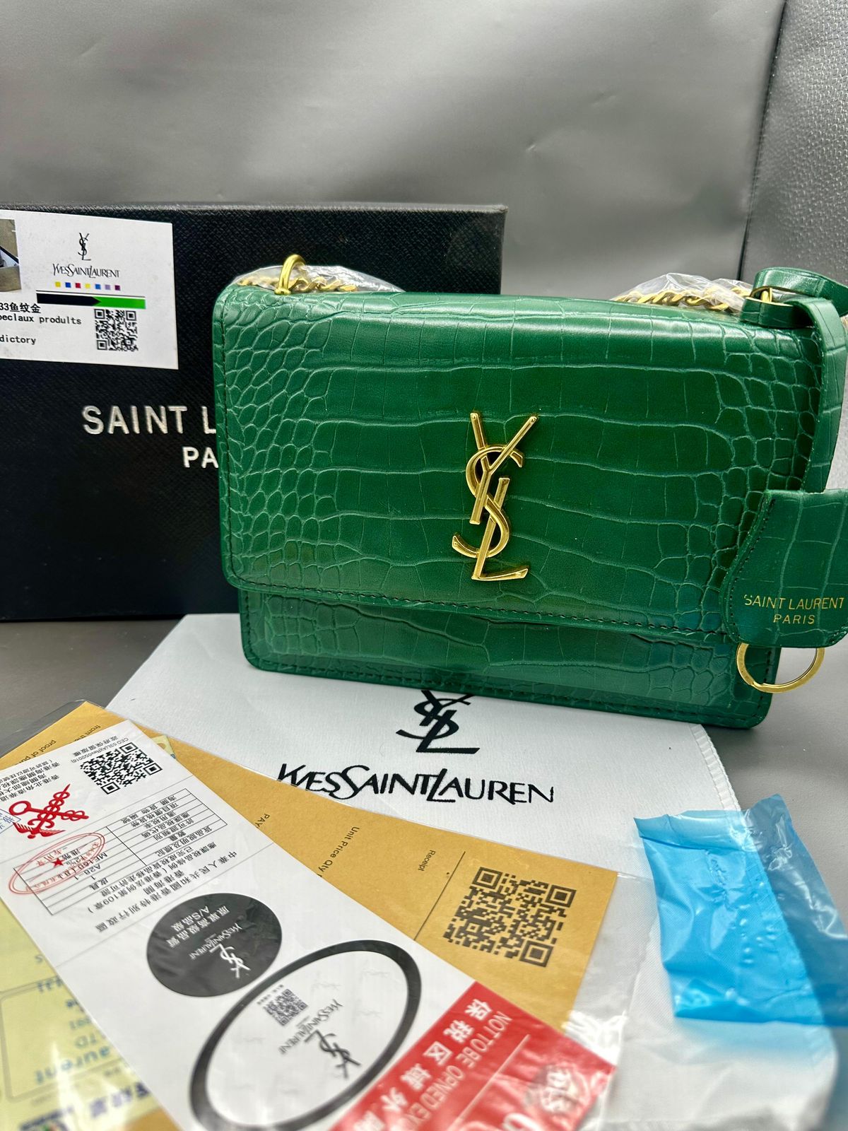 YSL Premium Women’s Bag – Luxury with Complete Box Packaging (Green) – LDD