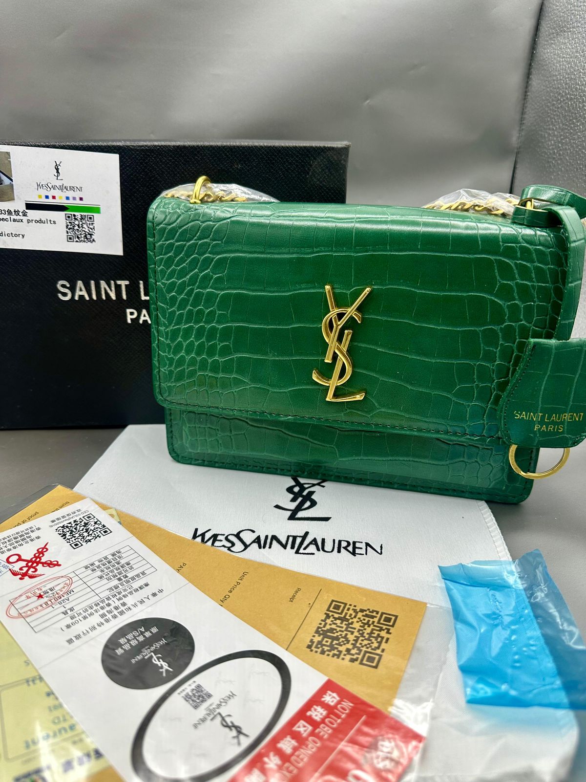 YSL Premium Women’s Bag – Luxury with Complete Box Packaging (Green)