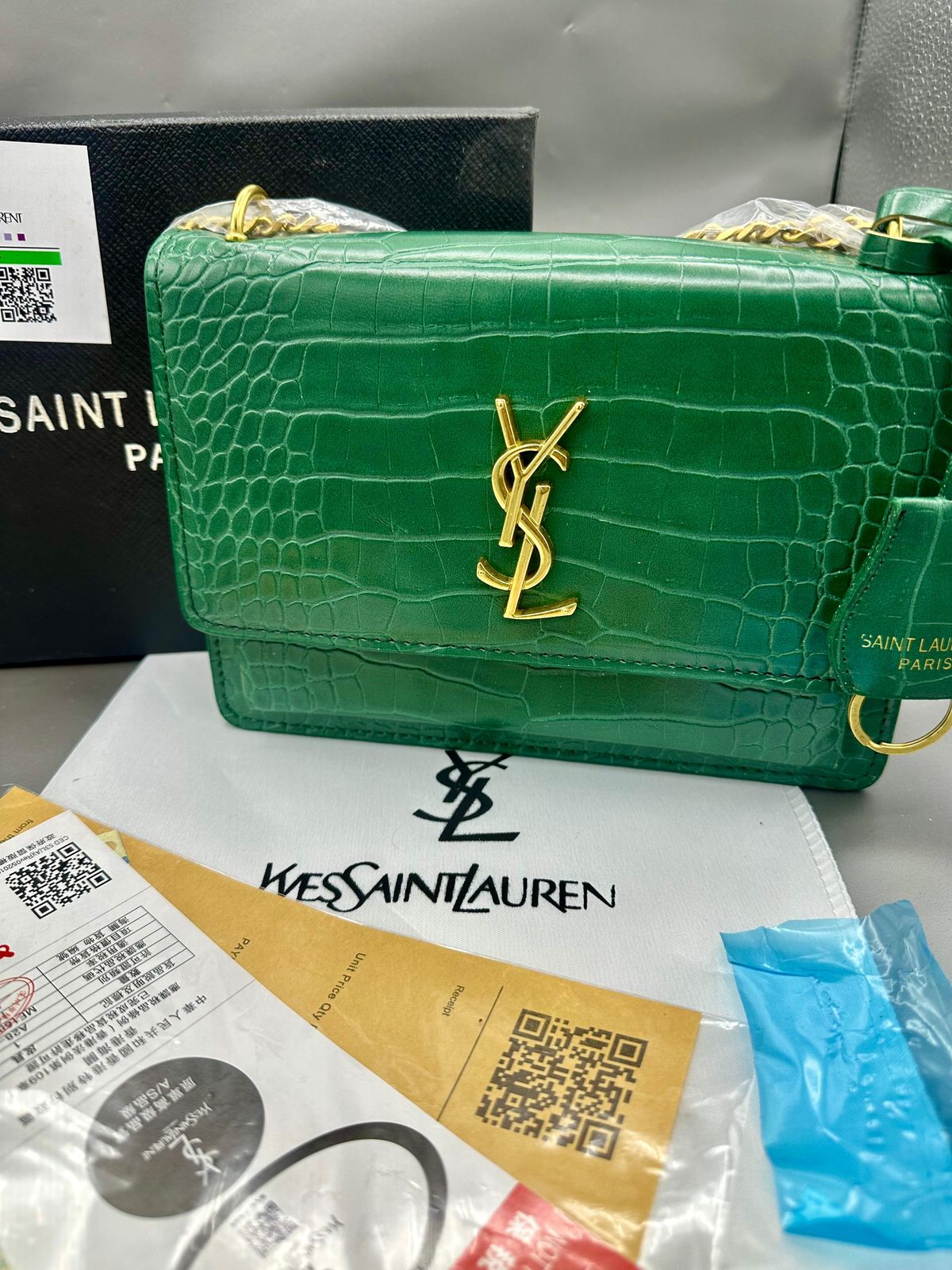 YSL Premium Women’s Bag – Luxury with Complete Box Packaging (Green)