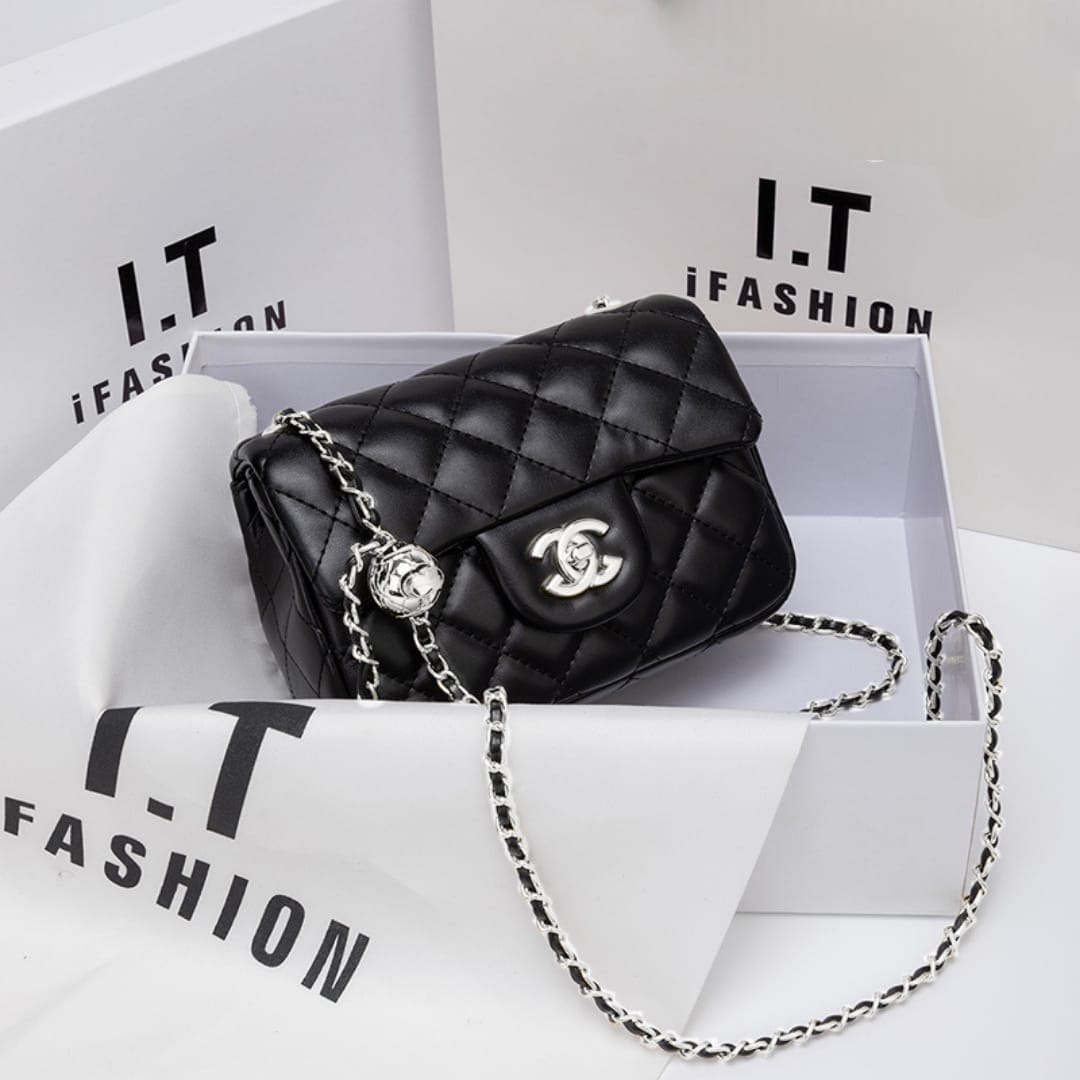 Premium Quality Chanel High Cross Body Bag with Stunning Chain (Black)