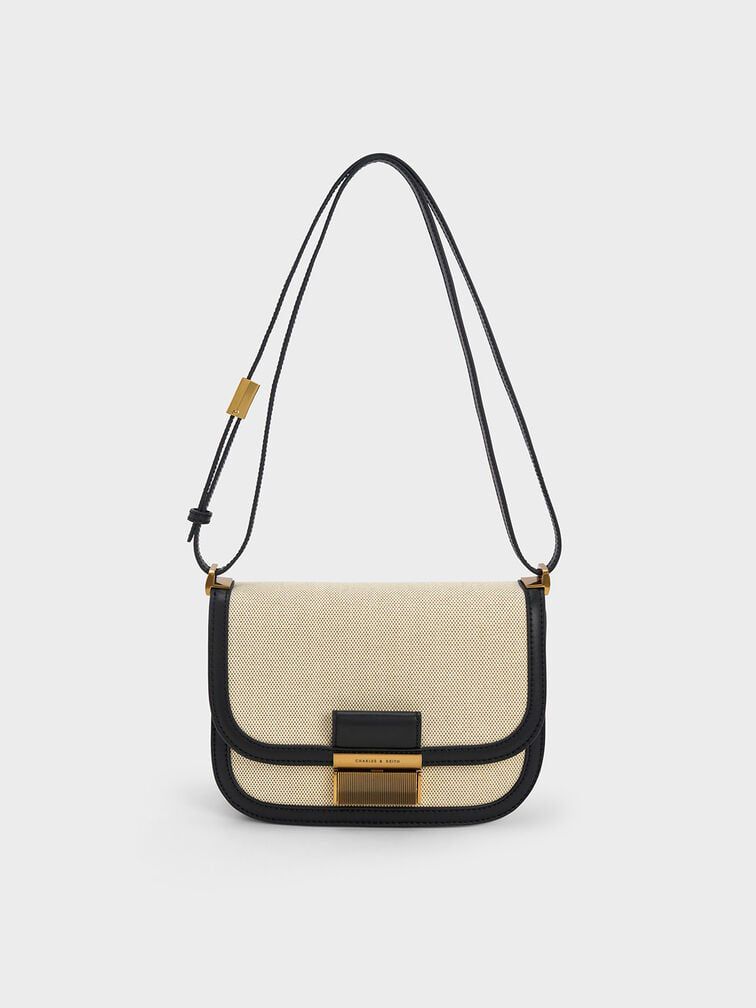 CHARLES & KEITH ICONS Charlot Canvas Crossbody Bag (White/Black)