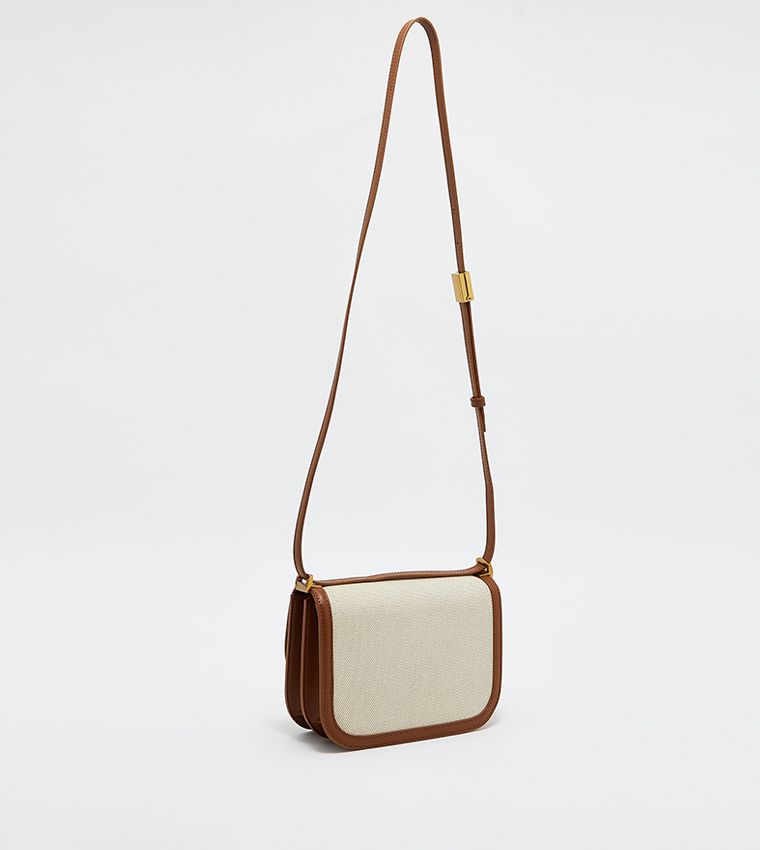 CHARLES & KEITH ICONS Charlot Canvas Crossbody Bag (White/Brown)