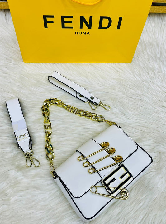 Fendi Premium Quality Crossbody Bag with Long Belt (White)