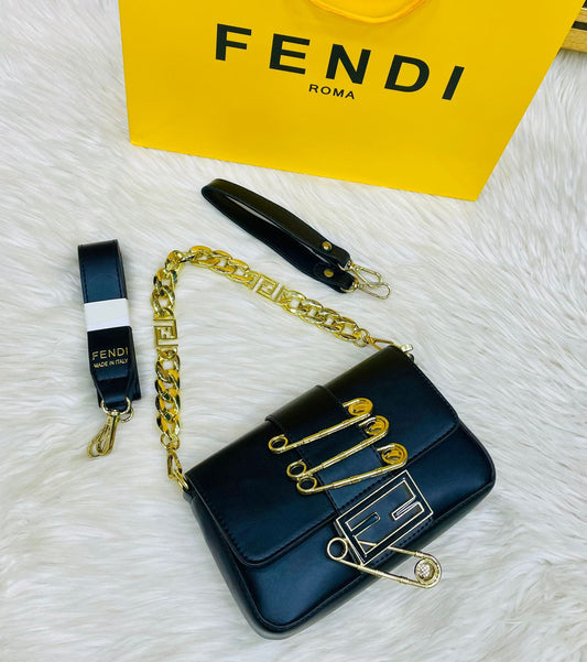 Fendi Premium Quality Crossbody Bag with Long Belt (Black)