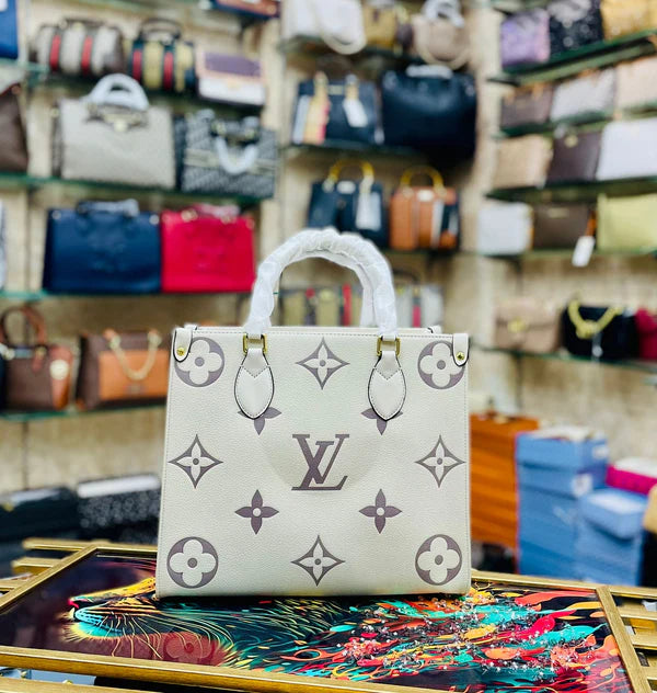 Louis Vuitton Onthego PM Women Bag White Cream Monogram Empreinte Le LDD