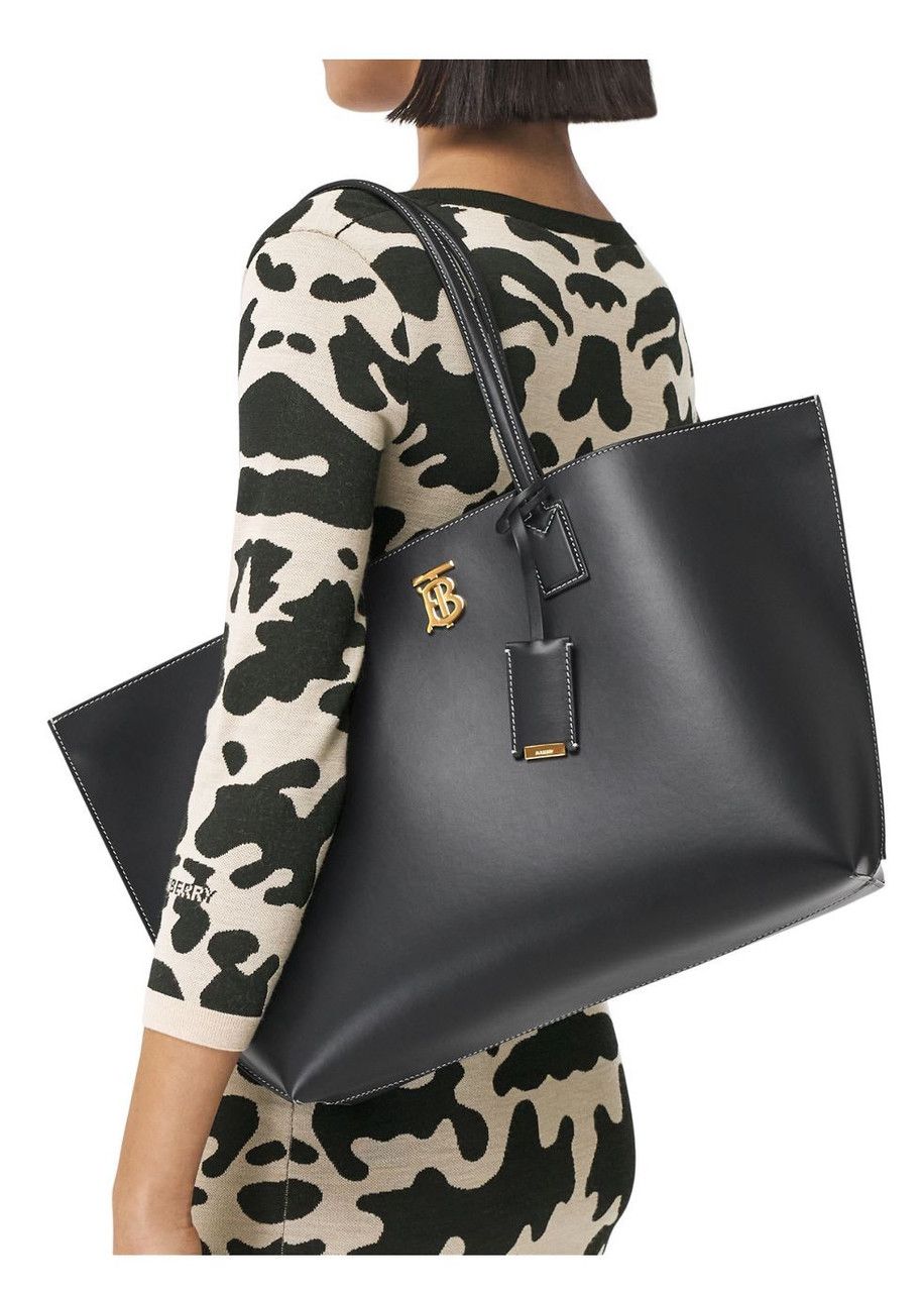 Burberry TB Smooth Leather Tote Bag - Luxury Women Bag (Black)