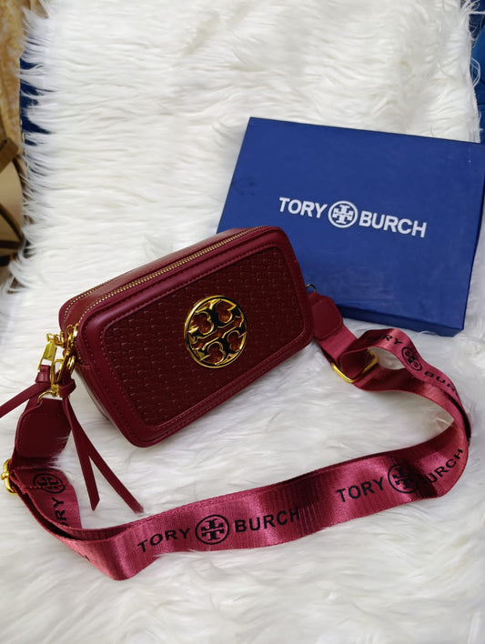 Tory Burch Premium Crossbody Women's Bag with Long Belt & Signature Brand Logo (Red)