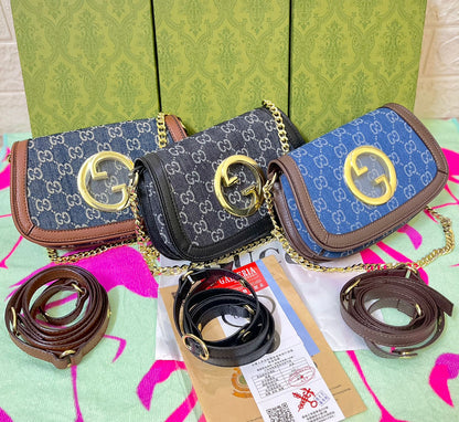 GUCCI Blondie Small Shoulder Bag – Iconic Style with Gold-Toned Hardware (Blue)