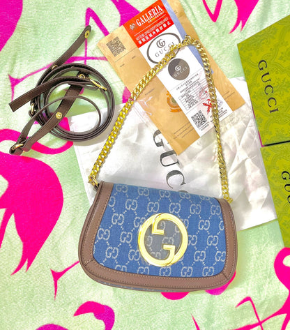 GUCCI Blondie Small Shoulder Bag – Iconic Style with Gold-Toned Hardware (Blue)