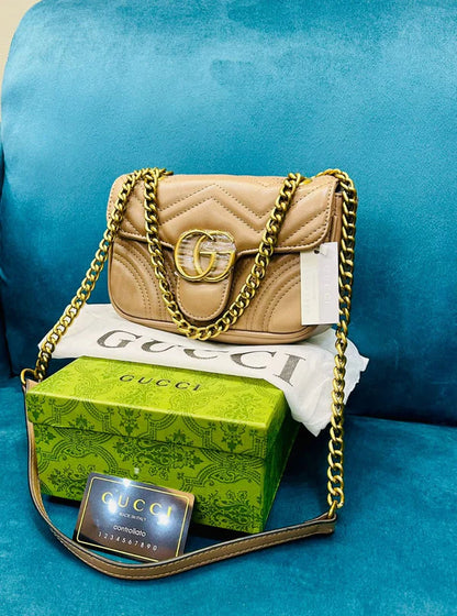Luxury Women Bag - Gucci Marmont-Inspired Handbag (Beige)