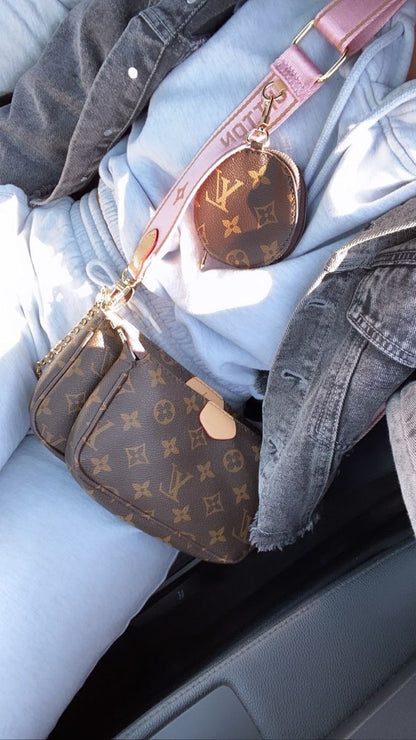 Premium Louis Vuitton Bag with Dust Bag, Card & Box (Pink Strap)
