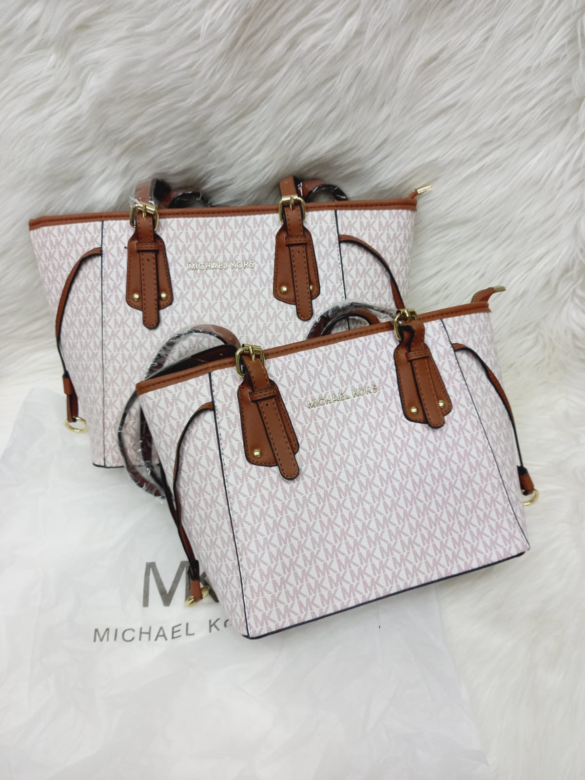 🎀 UNIQUE MICHAEL KORS 2-Piece Bag Set (brown/white)