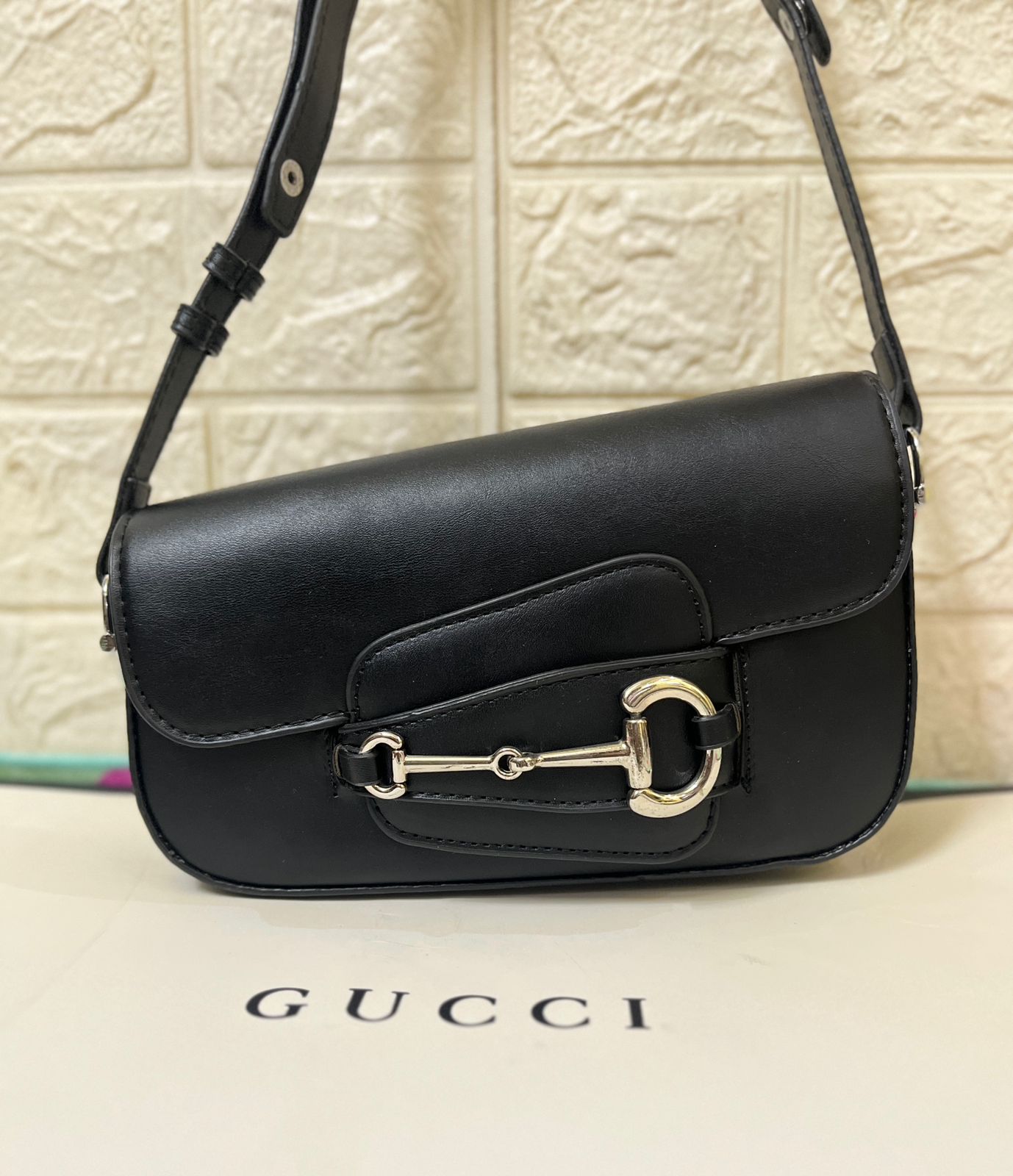 Gucci Horsebit 1955 Monogrammed Small Shoulder Bag (black)