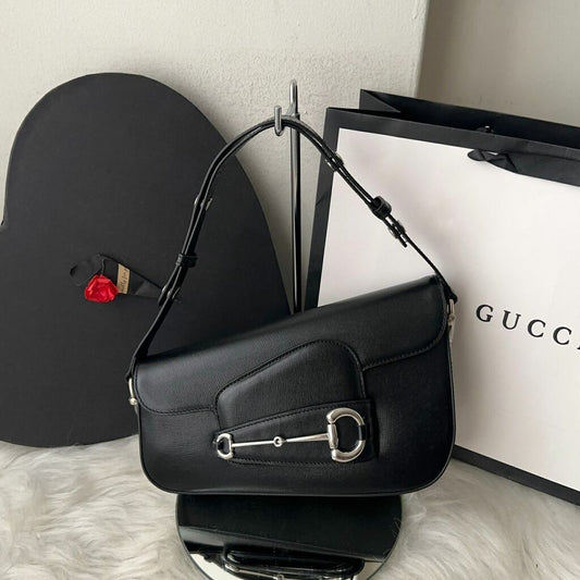 Gucci Horsebit 1955 Monogrammed Small Shoulder Bag (black)