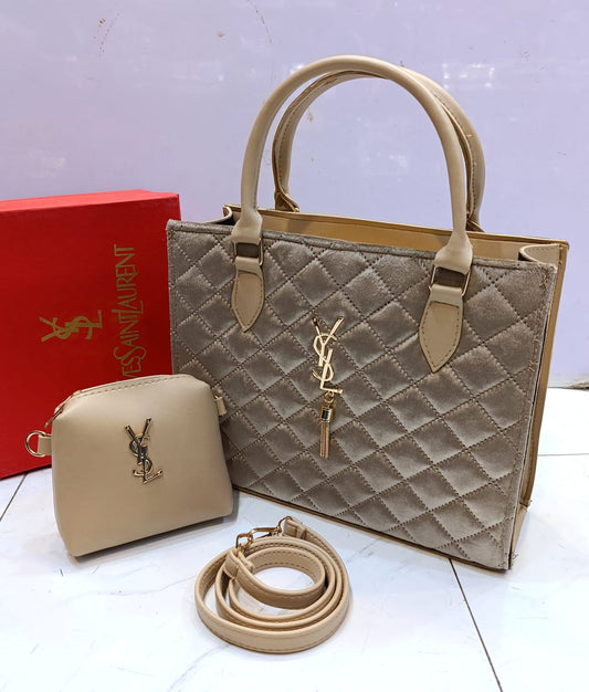 YSL Velvet 2-Piece Handbag Set (brown 2)