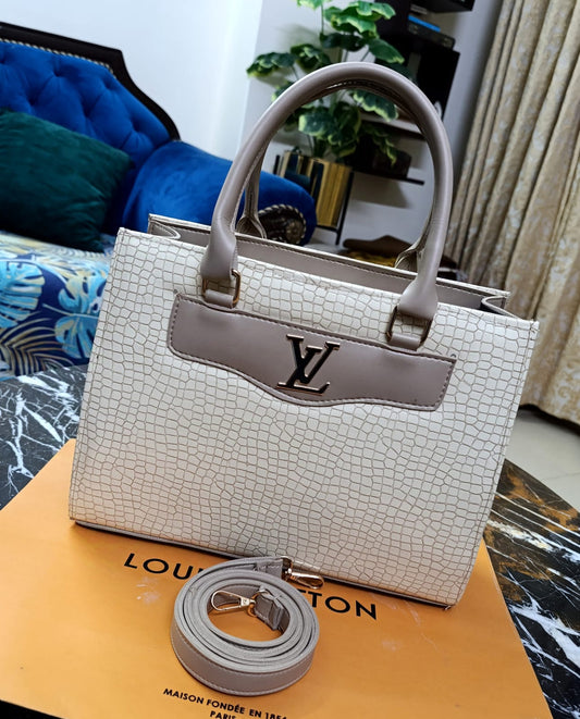 New Arrival - High-Quality LV Bag in Crocodile Shine Material (white/grey)