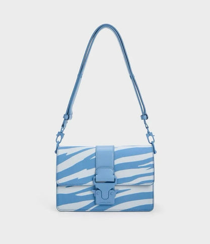 Charles & Keith Push-Lock Shoulder Bag  (blue/white)