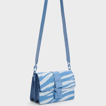Charles & Keith Push-Lock Shoulder Bag  (blue/white)