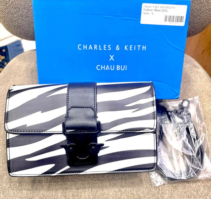 Charles & Keith Push-Lock Shoulder Bag  (black/white)