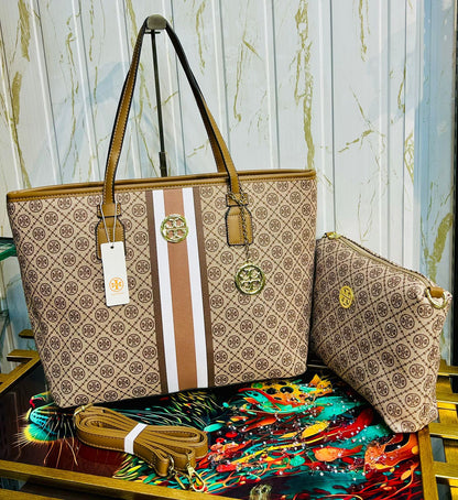 Tory Burch Handbag with Pouch, Long Belt, and Keychain (brown)