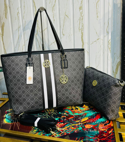 Tory Burch Handbag with Pouch, Long Belt, and Keychain (black)