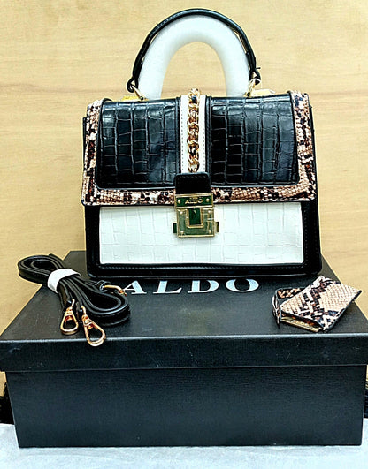 Aldo Women Handbag – Official Model in AAA Quality with Complete Accessories (Black+White)