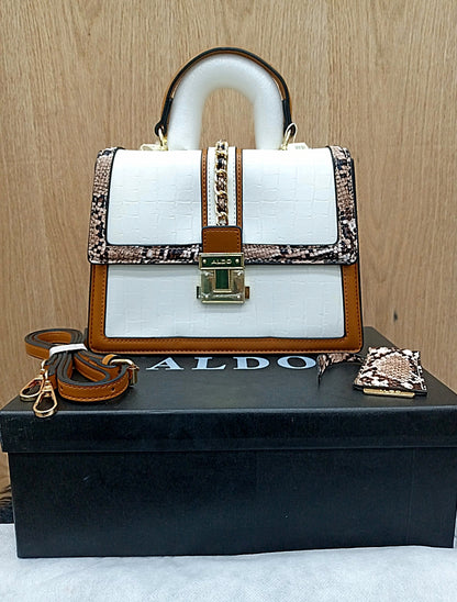 Aldo Women Handbag – Official Model in AAA Quality with Complete Accessories (White+Brown)