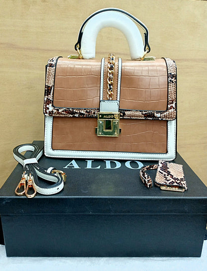 Aldo Women Handbag – Official Model in AAA Quality with Complete Accessories (Coffee+White)