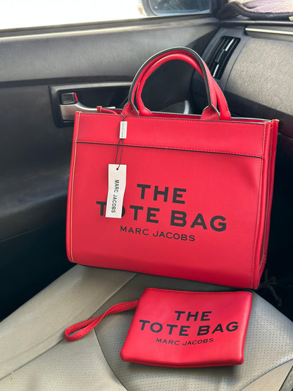 Marc Jacobs The Tote Bag – Premium Leather Women Bag with Complete Accessories (Red)