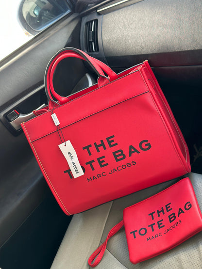 Marc Jacobs The Tote Bag – Premium Leather Women Bag with Complete Accessories (Red)