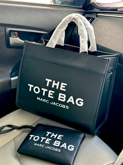Marc Jacobs The Tote Bag – Premium Leather Women Bag with Complete Accessories (Black)