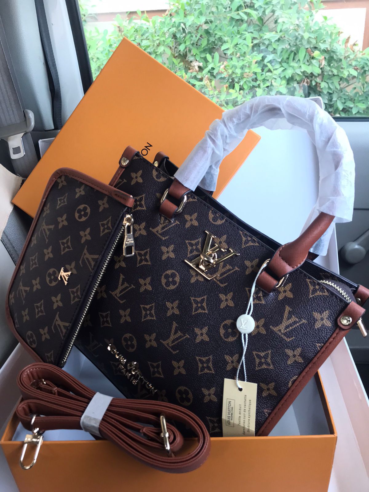 Louis Vuitton Tote Bag with Pouch – Premium Women Bag (Brown-1)
