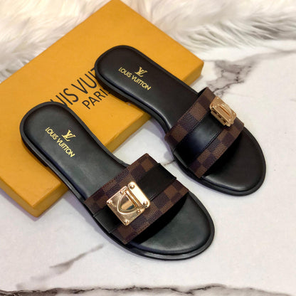 New Arrival – Louis Vuitton LV Flat Slippers for Women (Black/Brown)