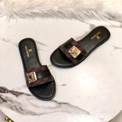 New Arrival – Louis Vuitton LV Flat Slippers for Women (Black/Brown)
