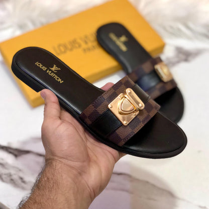 New Arrival – Louis Vuitton LV Flat Slippers for Women (Black/Brown)