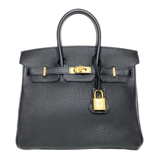 Hermes Birkin 25 Leather Gold Hardware Handbag Bag for Women (Black Matt)