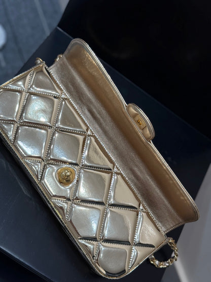 C-H-A-N-E-L Metallic Mirror Large Flap Top Handle Women Bag – Runway Luxury Premium Edition (Gold)